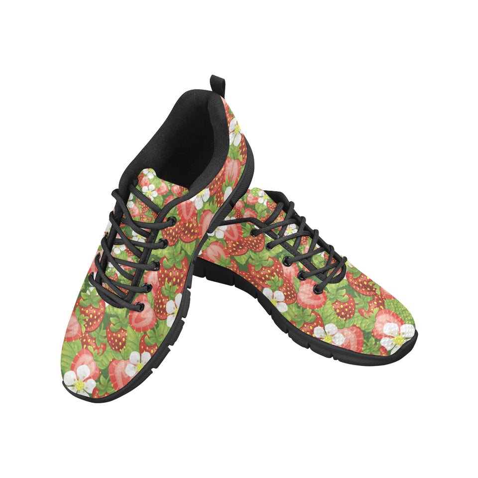 Strawberry Leaves Flower Pattern Men's Sneakers Black