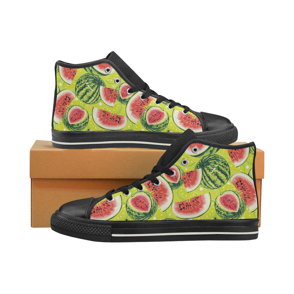Watermelon Theme Pattern Women's High Top Canvas Shoes Black