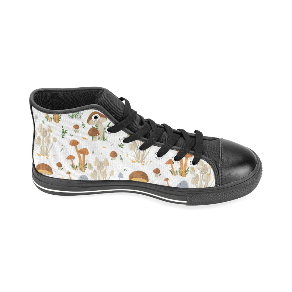 Mushroom Pattern Theme Men's High Top Canvas Shoes Black