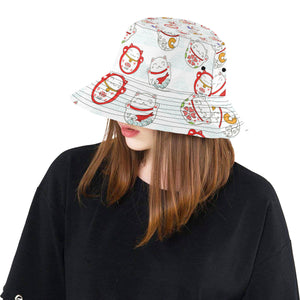 Meneki Neko Lucky Cat Pattern Unisex Bucket Hat