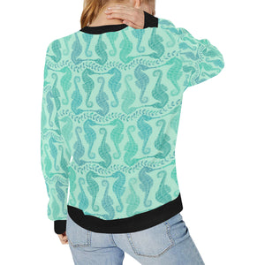 Seahorse Green Pattern Women's Crew Neck Sweatshirt