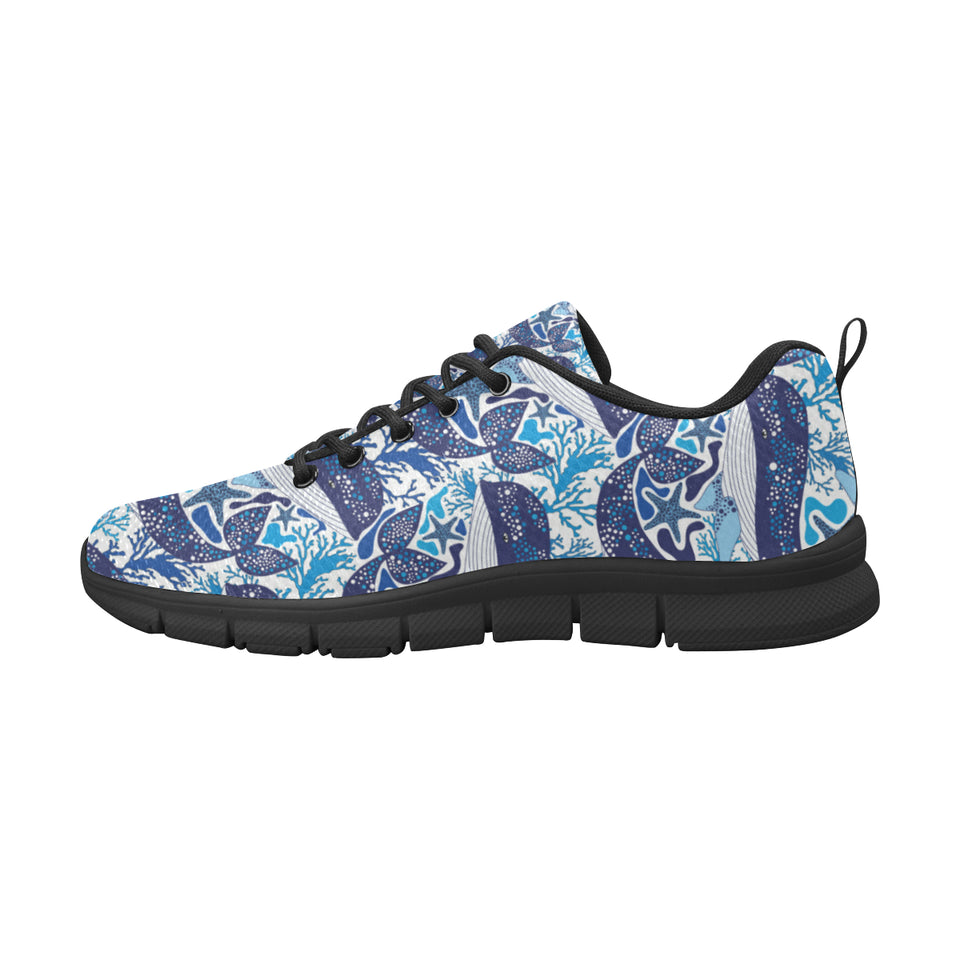 Whale Starfish Pattern Men's Sneakers Black