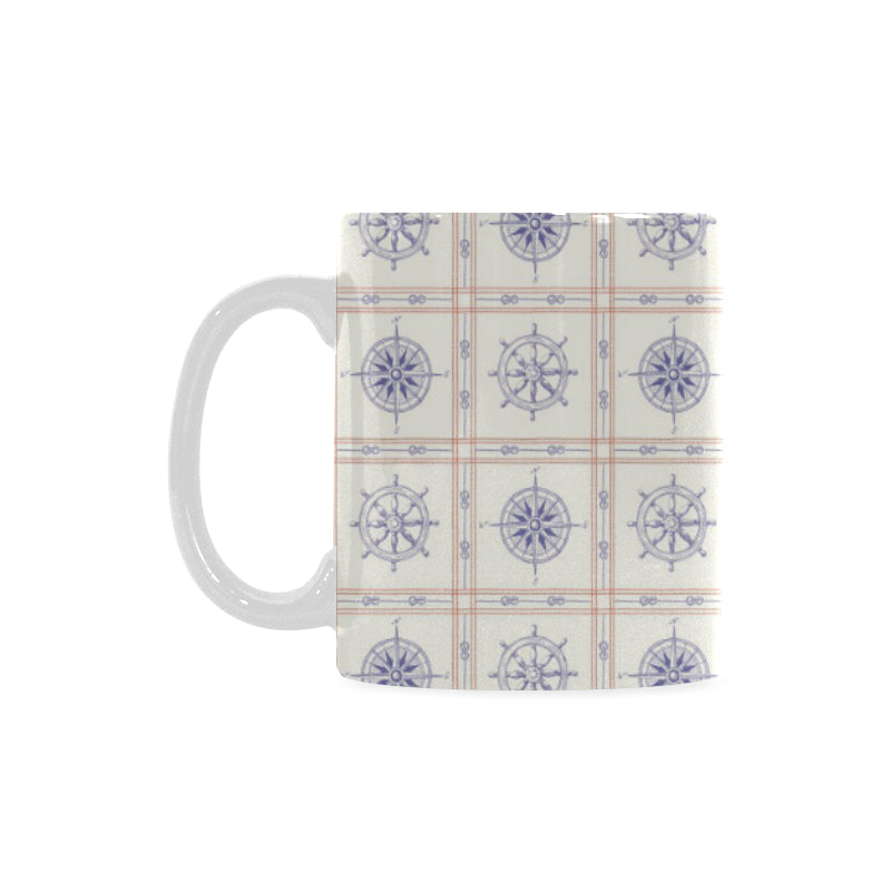 Nautical Steering Wheel Rudder Compass Pattern Classical White Mug (FulFilled In US)