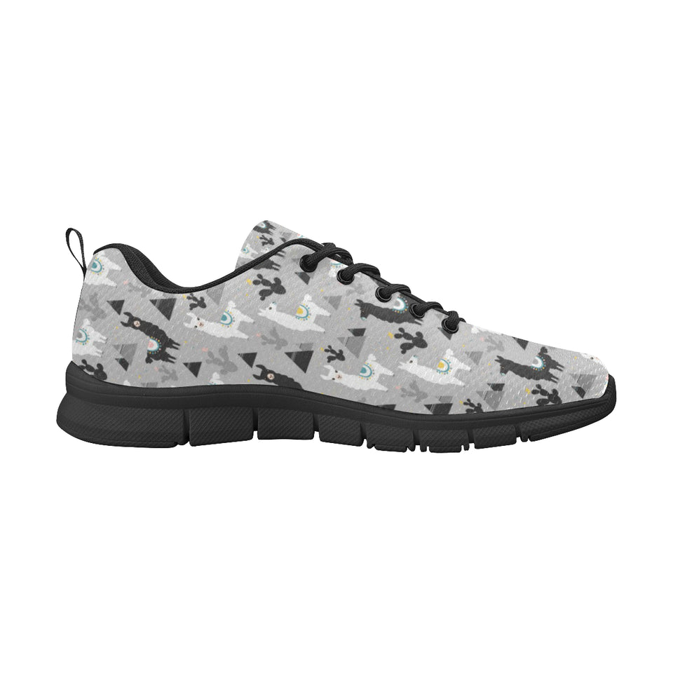 Black and White Llama Pattern Men's Sneakers Black