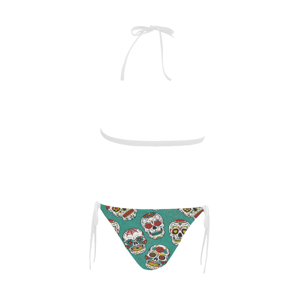 Suger Skull Pattern Green Background Sexy Bikinis Two-Pieces Swimsuits