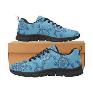 Sea Turtle Blue Tribal Pattern Men's Sneakers Black