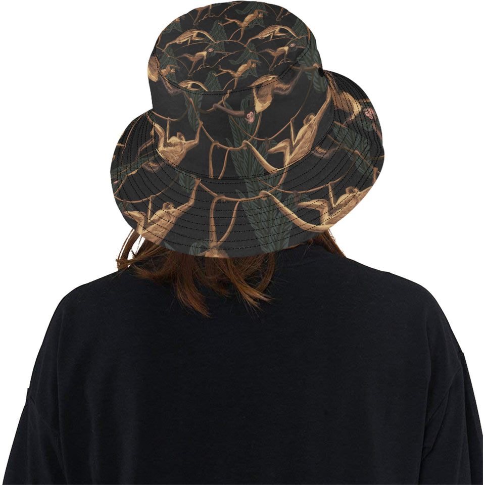 Monkey Pattern Black Background Unisex Bucket Hat