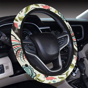 Rooster Chicken Leaves Pattern Car Steering Wheel Cover