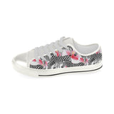 Zebra Red Hibiscus Pattern Women's Low Top Canvas Shoes White