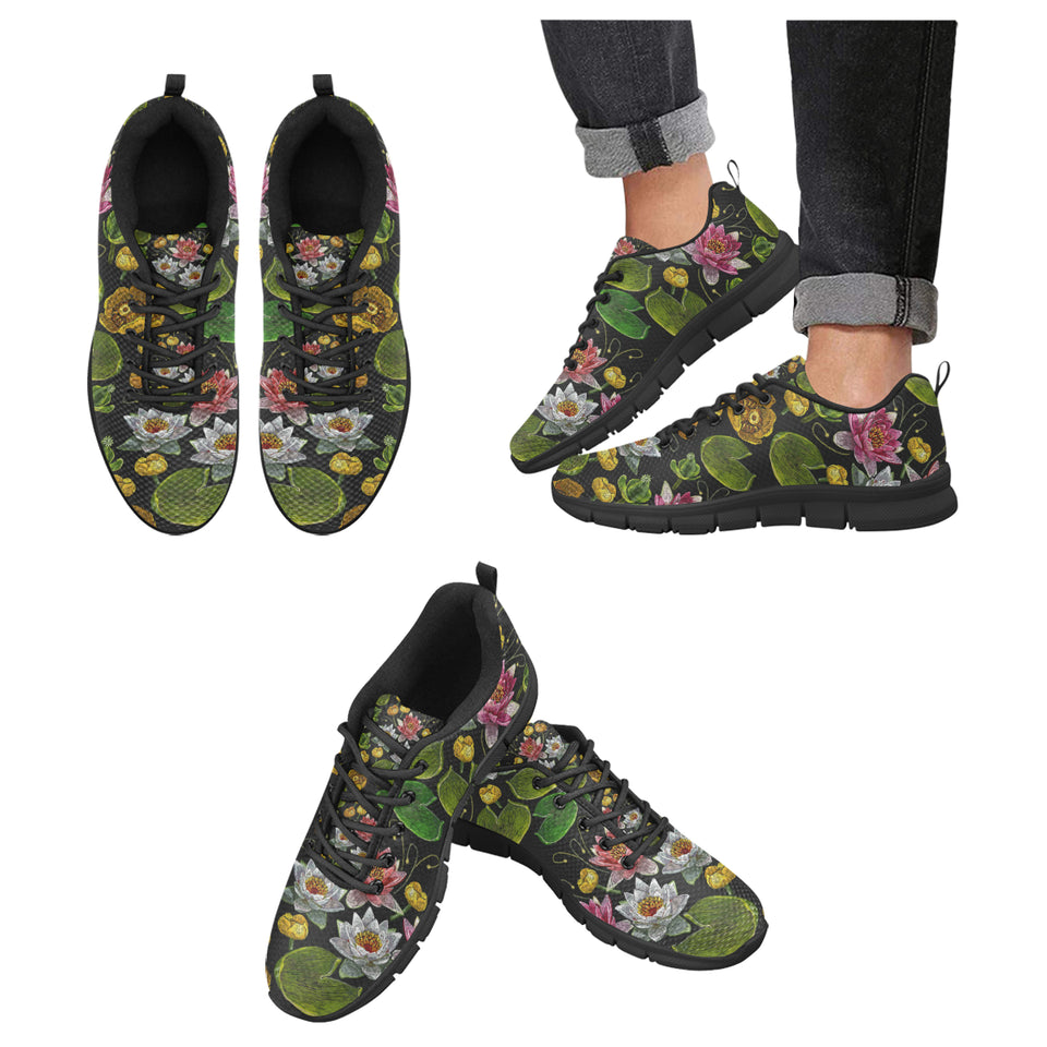 Lotus Waterlily Flower Pattern Background Men's Sneakers Black