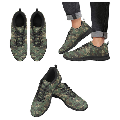 Green Camo Camouflage Honeycomb Pattern Men's Sneakers Black