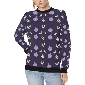 Garlic Pattern Background Theme Women's Crew Neck Sweatshirt