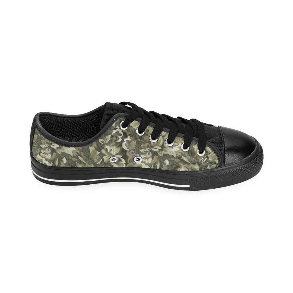 Green Camo Camouflage Flower Pattern Kids' Boys' Girls' Low Top Canvas Shoes Black
