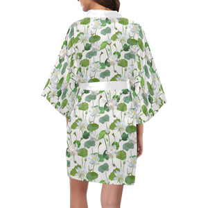 Lotus Waterlily Pattern Women's Short Kimono Robe