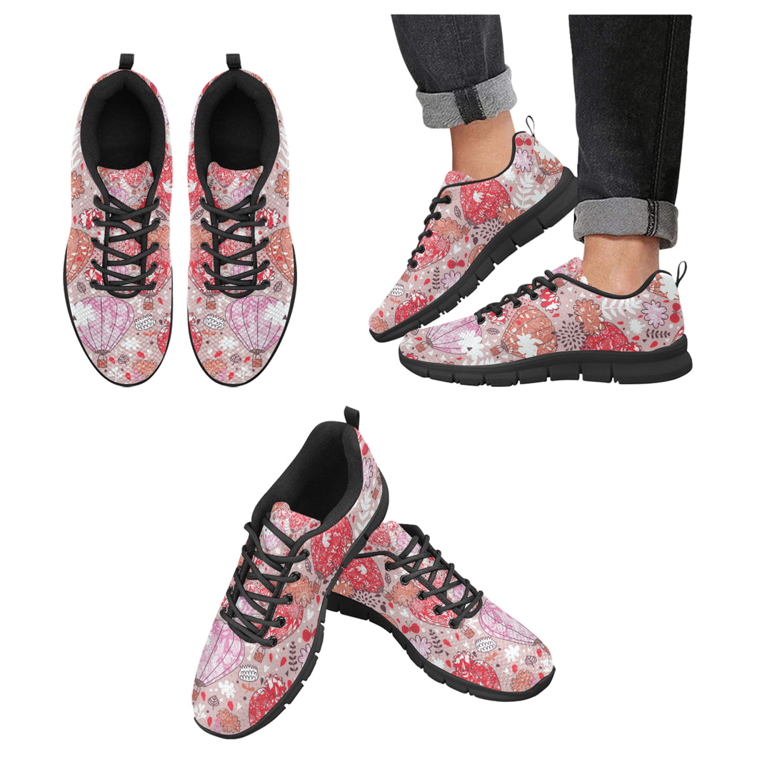 Red Pink Hot Air Balloon Pattern Men's Sneakers Black