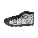 Vintage Clock Pattern Women's High Top Canvas Shoes Black