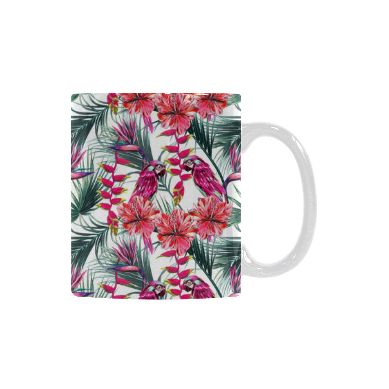 Pink Parrot Heliconia Pattern Classical White Mug (FulFilled In US)