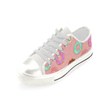 Donut Pattern Pink Background Women's Low Top Canvas Shoes White