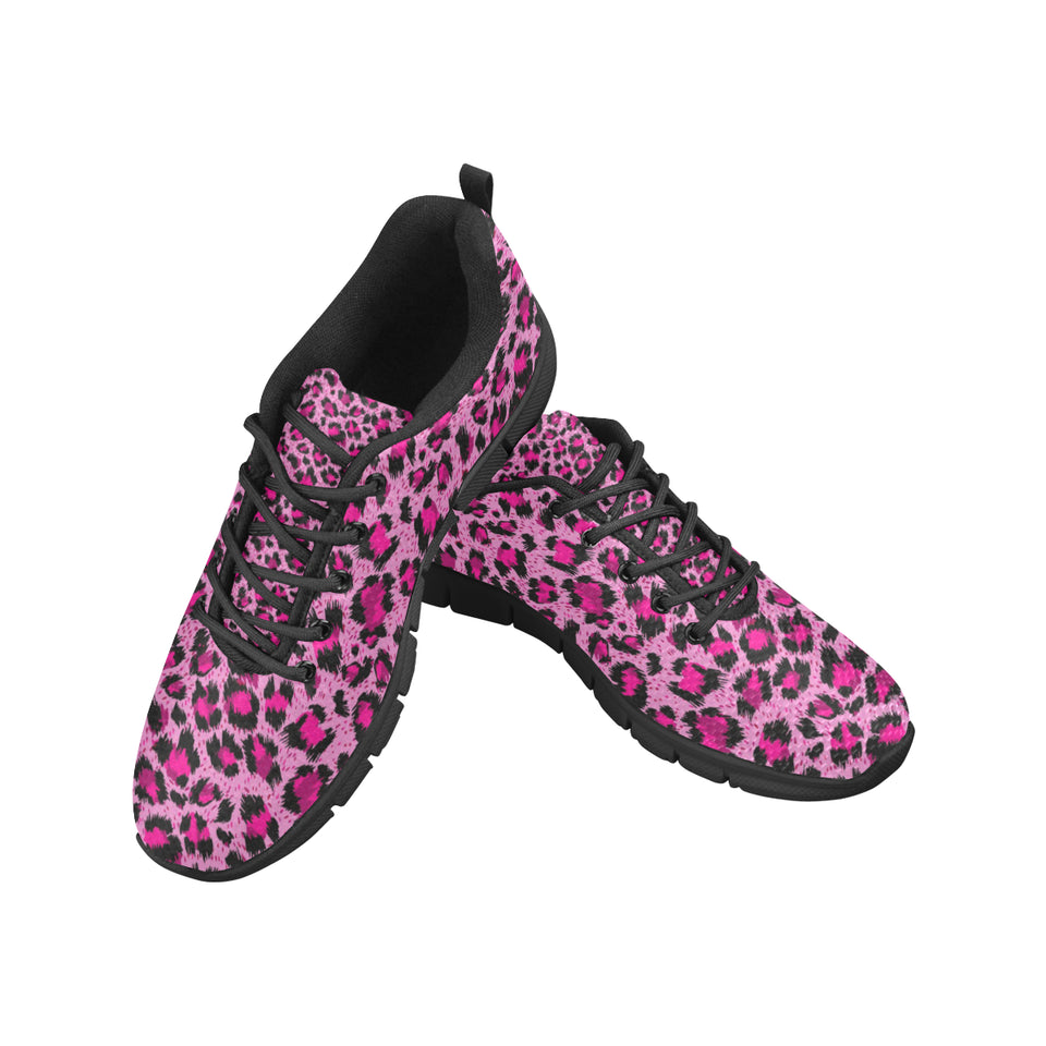 Pink Leopard Skin texture Pattern Men's Sneakers Black