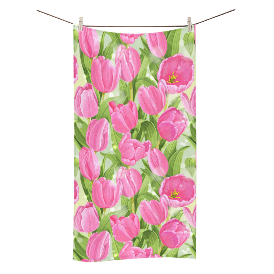Pink Tulip Pattern Bath Towel