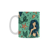 Mermaid Pattern Green Background Classical White Mug (FulFilled In US)