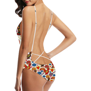 Colorful Rooster Chicken Guitar Pattern Women's One-Piece Swimsuit