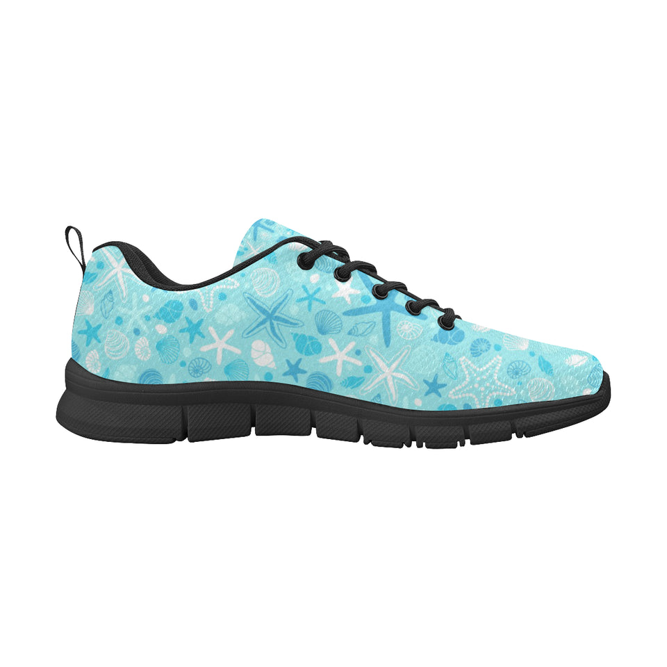 Starfish Shell Blue Theme Pattern Men's Sneakers Black