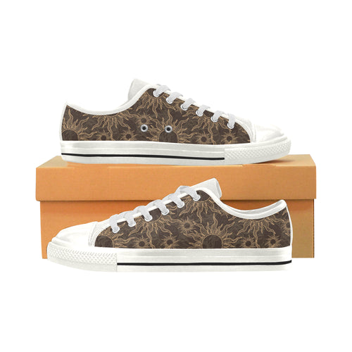 Sun Pattern Theme Women's Low Top Canvas Shoes White