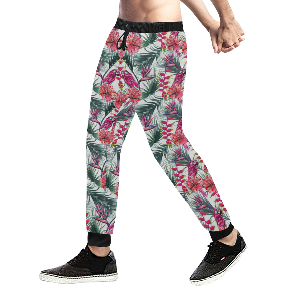 Pink Parrot Heliconia Pattern Unisex Casual Sweatpants