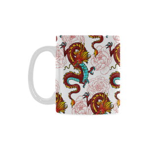 Red Dragon Hibiscus Pattern Classical White Mug (FulFilled In US)
