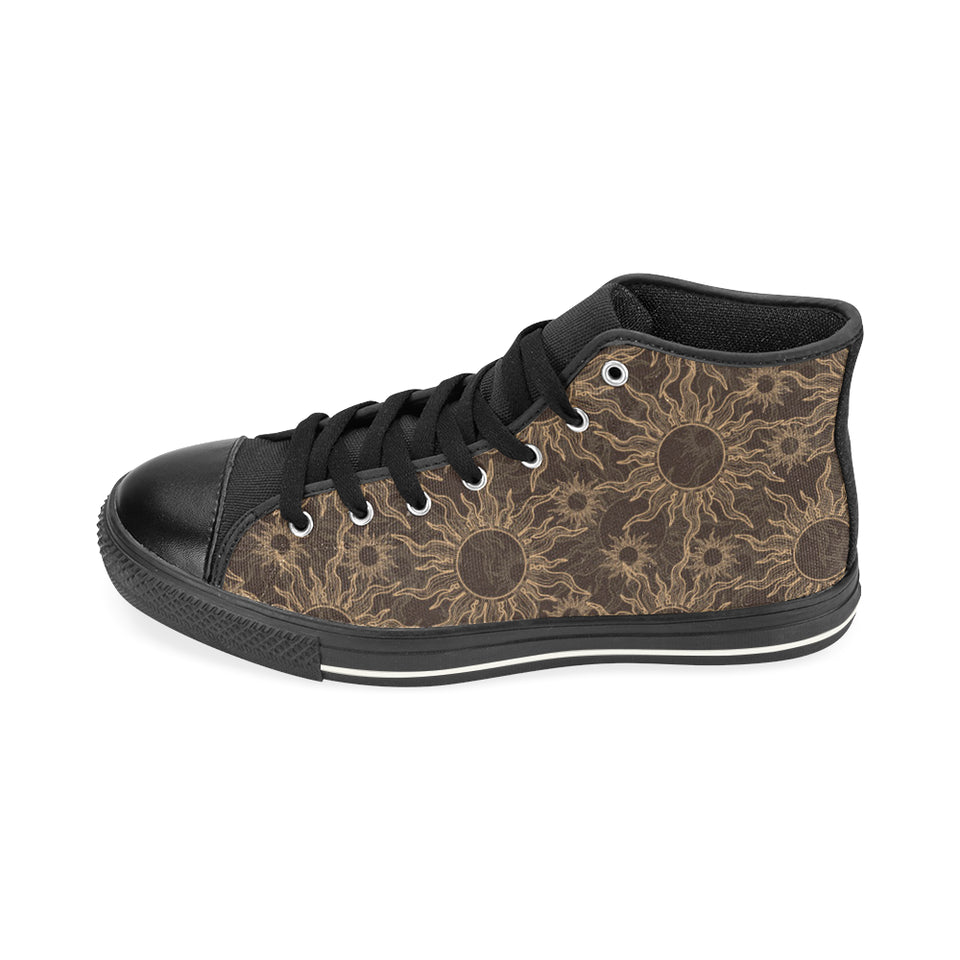 Sun Pattern Theme Men's High Top Canvas Shoes Black