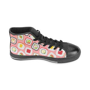 Sushi Roll Pattern Men's High Top Canvas Shoes Black