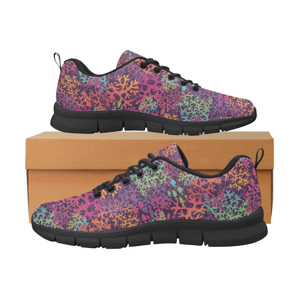 Coral Reef Pattern Print Design 03 Women's Sneakers Black