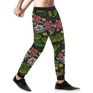 Lotus Waterlily Flower Pattern Background Unisex Casual Sweatpants