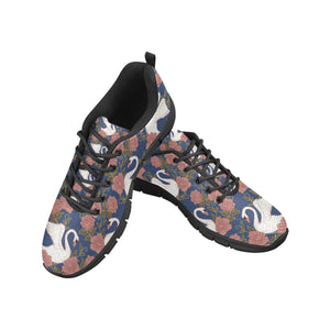 Swan Rose Pattern Men's Sneakers Black