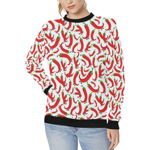 Red Chili Pattern Women's Crew Neck Sweatshirt