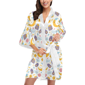 Moon Sleep Pattern Women's Short Kimono Robe