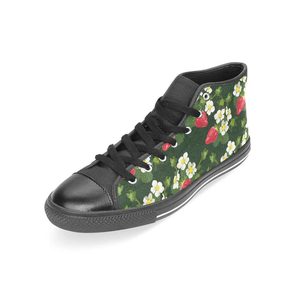 Strawberry Pattern Background Women's High Top Canvas Shoes Black