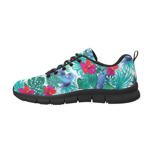 Blue Parrot Hibiscus Pattern Men's Sneakers Black