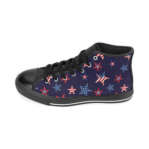 USA Star Pattern Theme Men's High Top Canvas Shoes Black