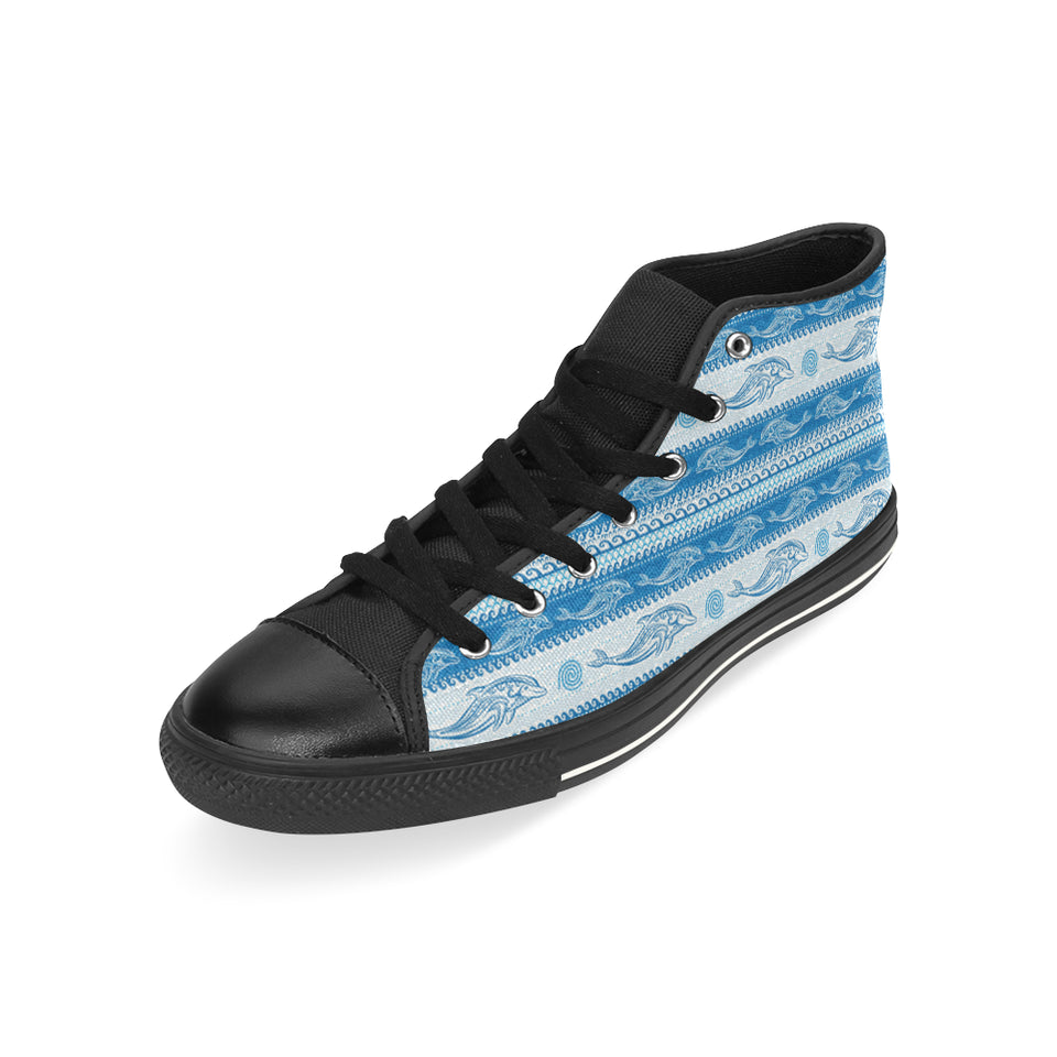 Dolphin Tribal Pattern background Men's High Top Canvas Shoes Black