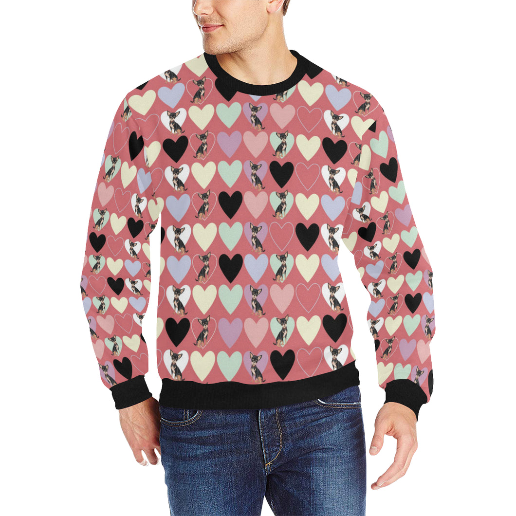 Chihuahua Heart Pink Pattern Men's Crew Neck Sweatshirt