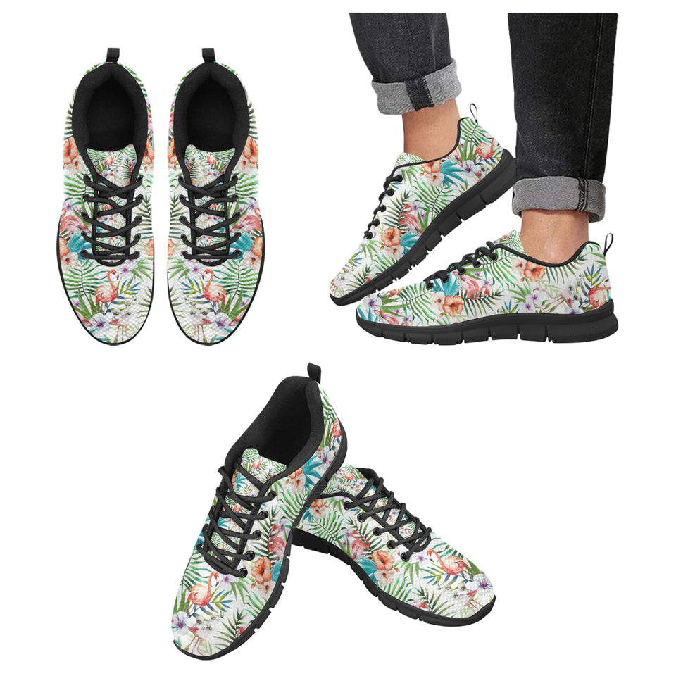 Flamingo Flower Leaves Pattern Men's Sneakers Black