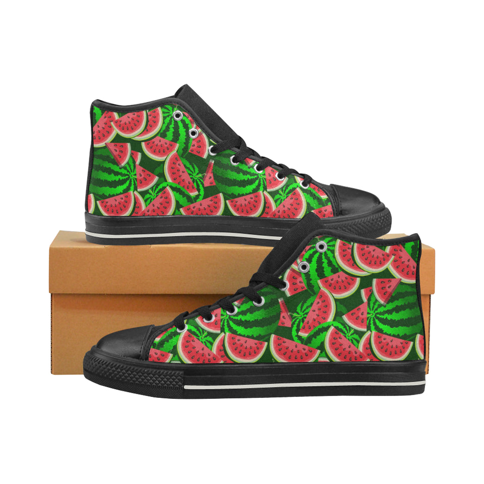 Watermelon Pattern Theme Men's High Top Canvas Shoes Black