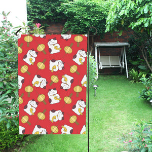 Meneki Neko Lucky Cat Pattern Red Theme House Flag Garden Flag