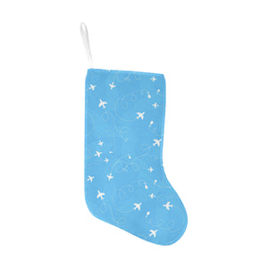 Airplane Pattern Blue Background Christmas Stocking