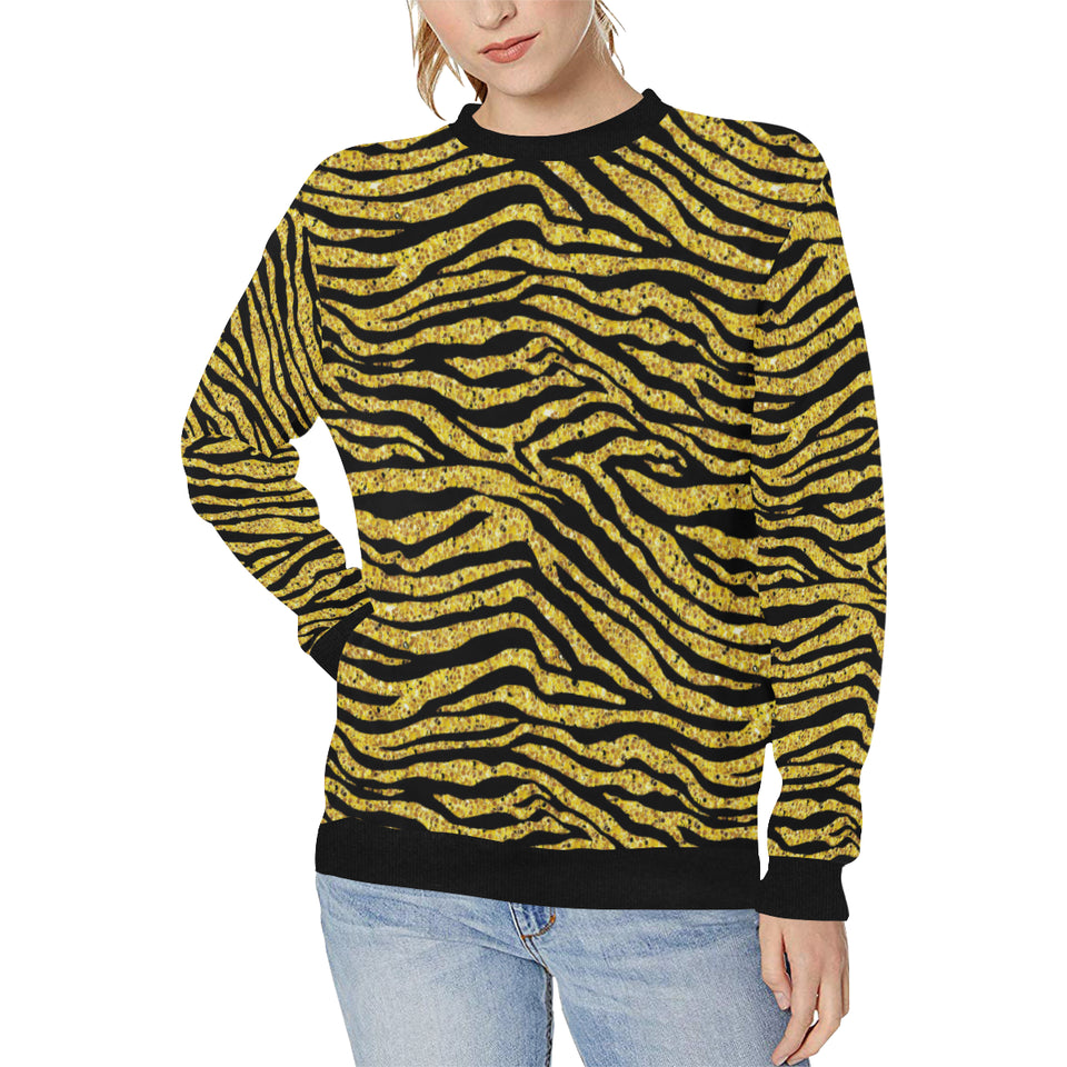 Gold Bengal Tiger Pattern Women's Crew Neck Sweatshirt