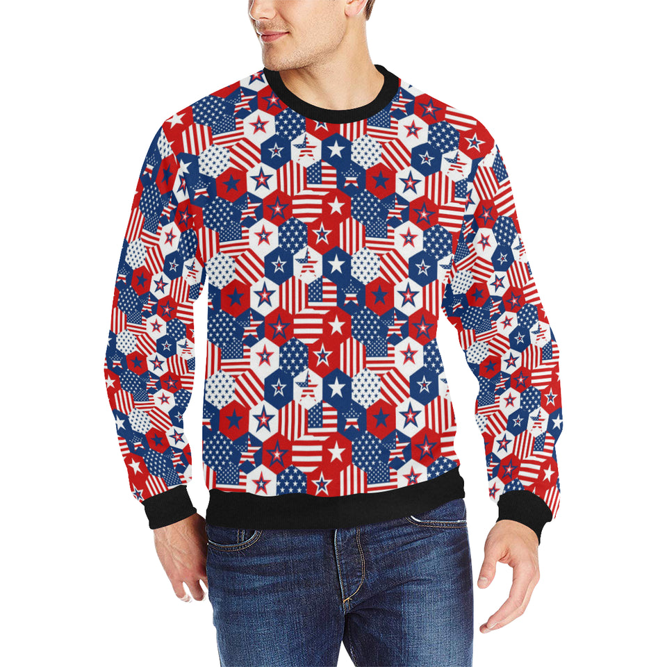 USA Star Hexagon Pattern Men's Crew Neck Sweatshirt