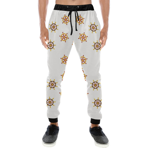 Nautical Steering Wheel Rudder Wooden Pattern Unisex Casual Sweatpants