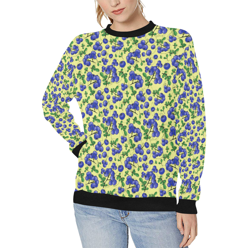 Blueberry Leaves Pattern Women's Crew Neck Sweatshirt